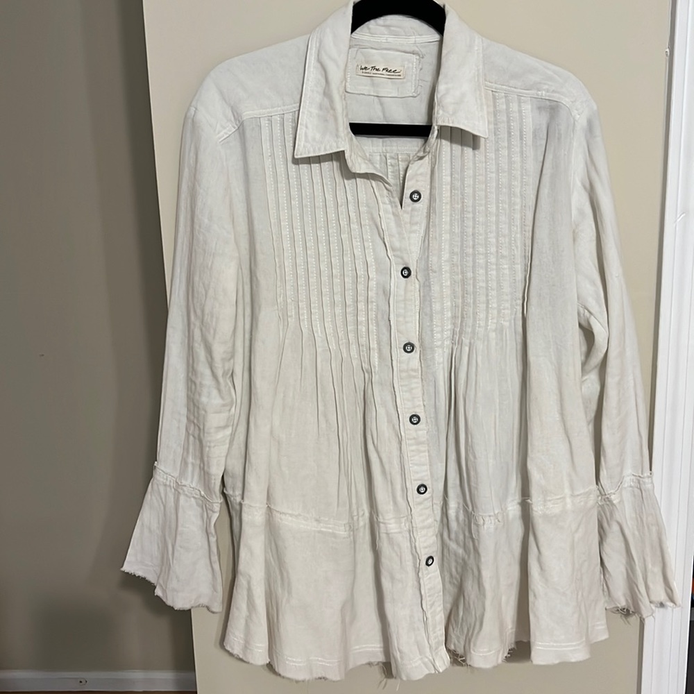 Free People Cream Button-Down Tunic